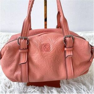 LOEWE Canela Pink Mini Boston Embossed Sheepskin Leather